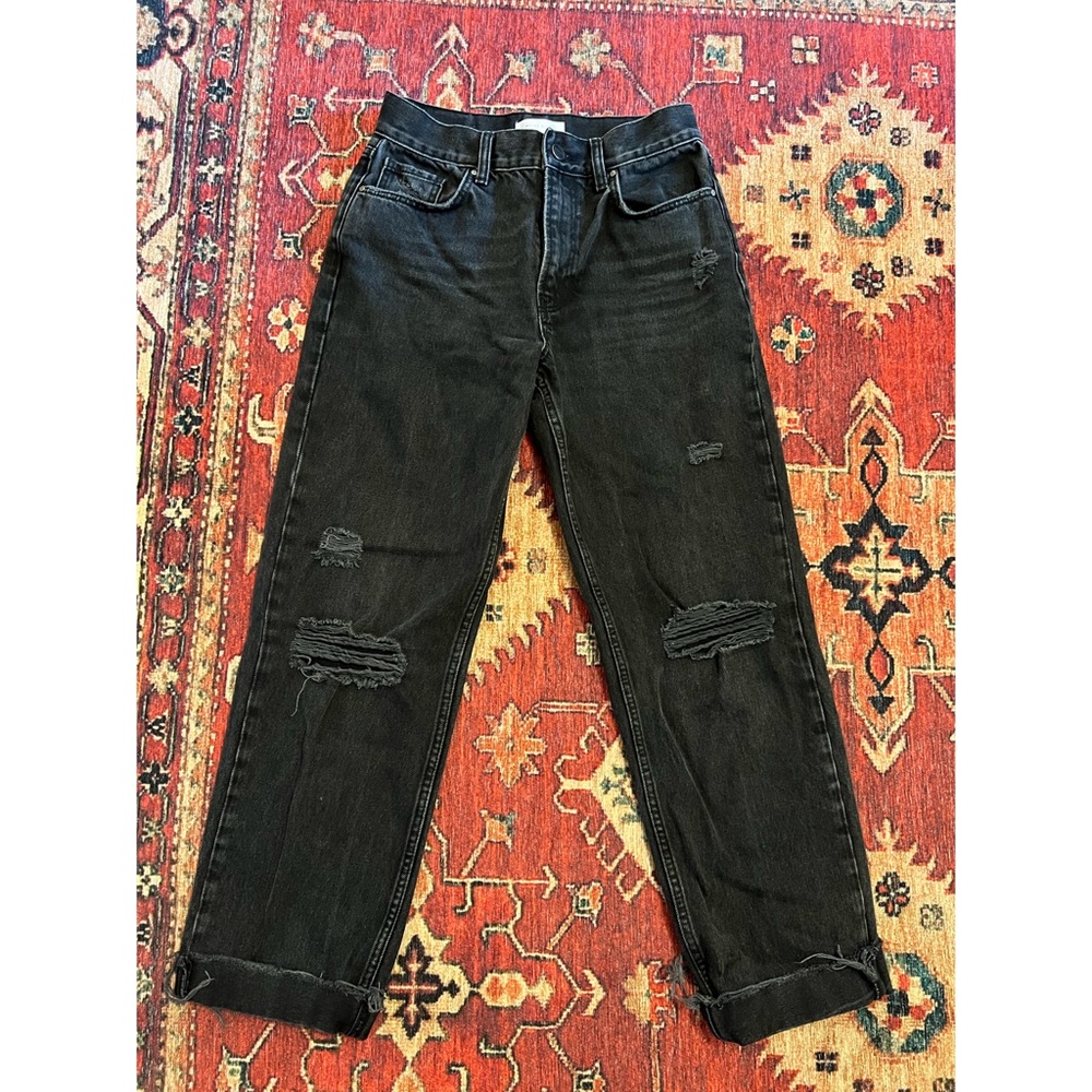 Anine Bing Black Ankle Cropped Jeans with Distressed Finish